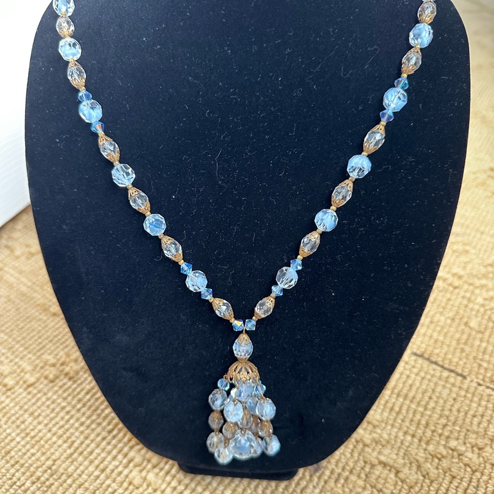 AB blue Aurora borealis fancy necklace vintage
